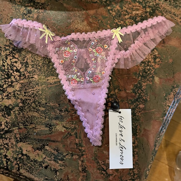For Love and Lemons Daphne Embroidered Ruffle Thong Panty in Mauve NEW - Picture 7 of 14